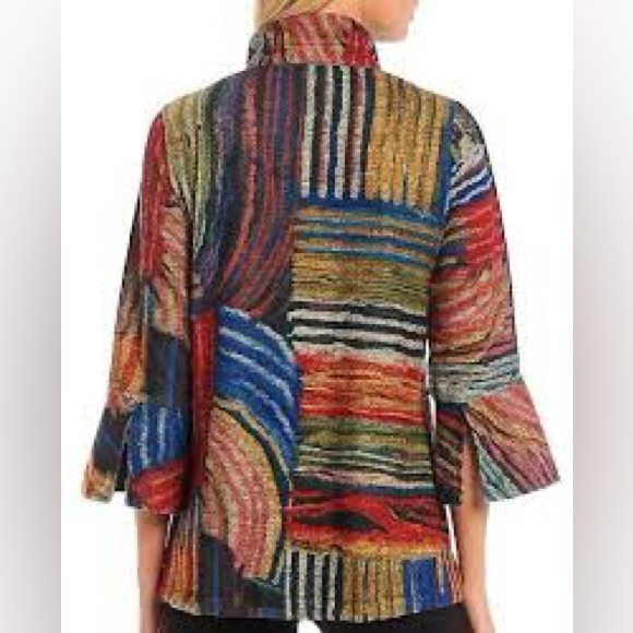 Ali Miles Black/Jewel Tones FUNKY ABSTRACT ART Knit Wire Collar Jacket S - Picture 2 of 11